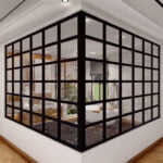 VERRIERE DECORATIVE D'ANGLE AVEC TRAVERSES HORIZONTALES